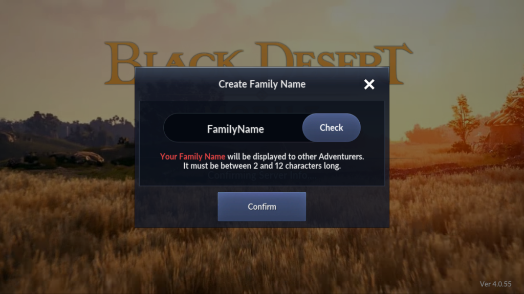 Ilustrasi pemain yang memilih nama keluarga baru di game