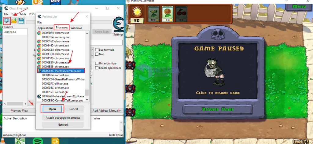 gambar interface cheat engine saat digunakan pada game